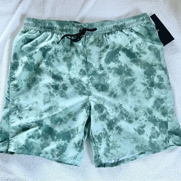 Z by Zella Rip Tide Patterned Swim Trunks Green Lilypad Montara Print Medium - Picture 3 of 6